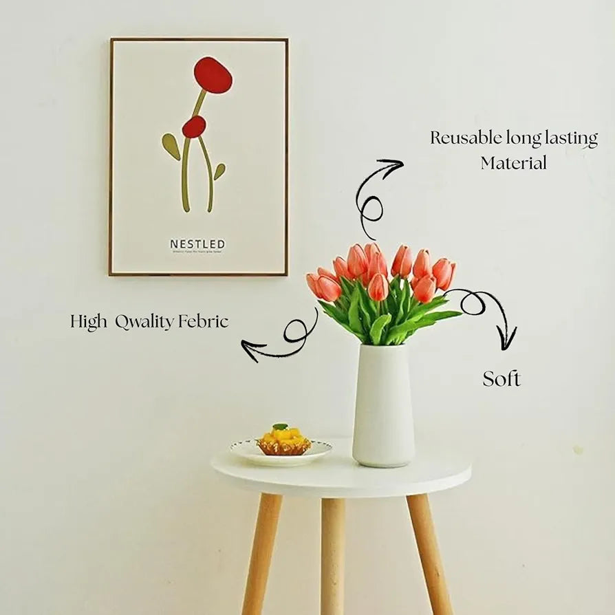 VERVENIX 5 Pcs Artificial Tulip Lily Flowers Bunch – Faux Fabric Flowers for Home Décor, Living Room, Bedroom, Party & Wedding Decoration